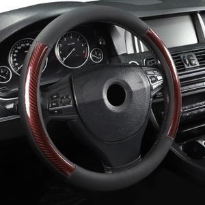 Microfiber Leather 15" Universal Fit Car Steering Wheel Cover, Elastic Nonslip Breathable and Odorless, Black & Brown