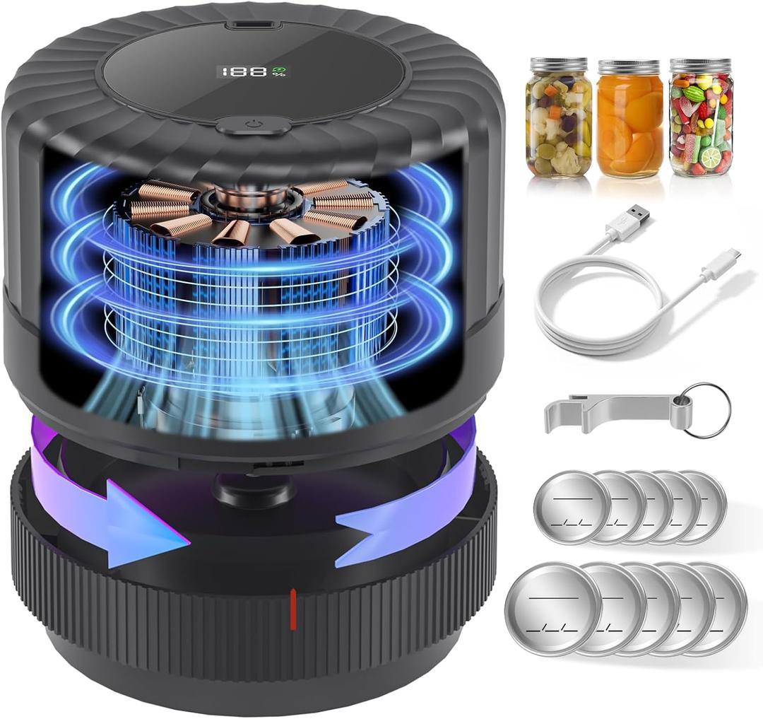 VP06+ Mason Jar Vacuum Sealer, Electric Vacuum Sealer for Jars with Wide and Regular Mouth Mason Lids, Cordless Handheld Jar Vaccum Sealer for Food Storage, Ideal Present for Mom, Wife, Black