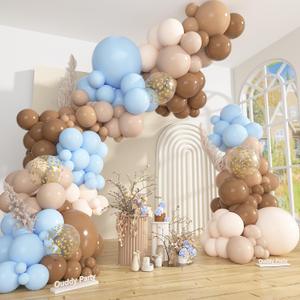 Brown Coffee Blue Balloons Garland Arch Kit, 142Pcs Boho Nude Baby Blue Neutral Balloons We Can Bearly Wait Baby Shower Decorations for Boy Gender Reveal Birthday Wedding Party Supplies