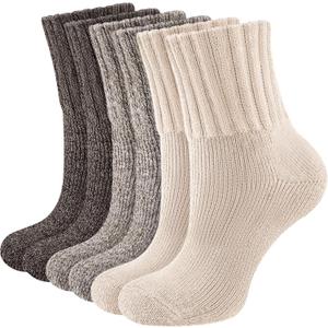 Thermal Socks for Women, 3 Pairs Warm Thick Full Cushioned Knit Winter Crew Wool Boot Socks, Cozy Gift (Coffee Assorted)