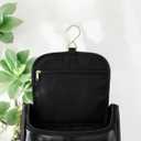 Travel Essentials, Toiletry Bag for Women & Makeup Bag with Hook  High-Capacity Travel Hanging Wash Bag | Black PU Leather, Transparent Base, Zipper Closure, Luxe Look, Durable & Stylish
