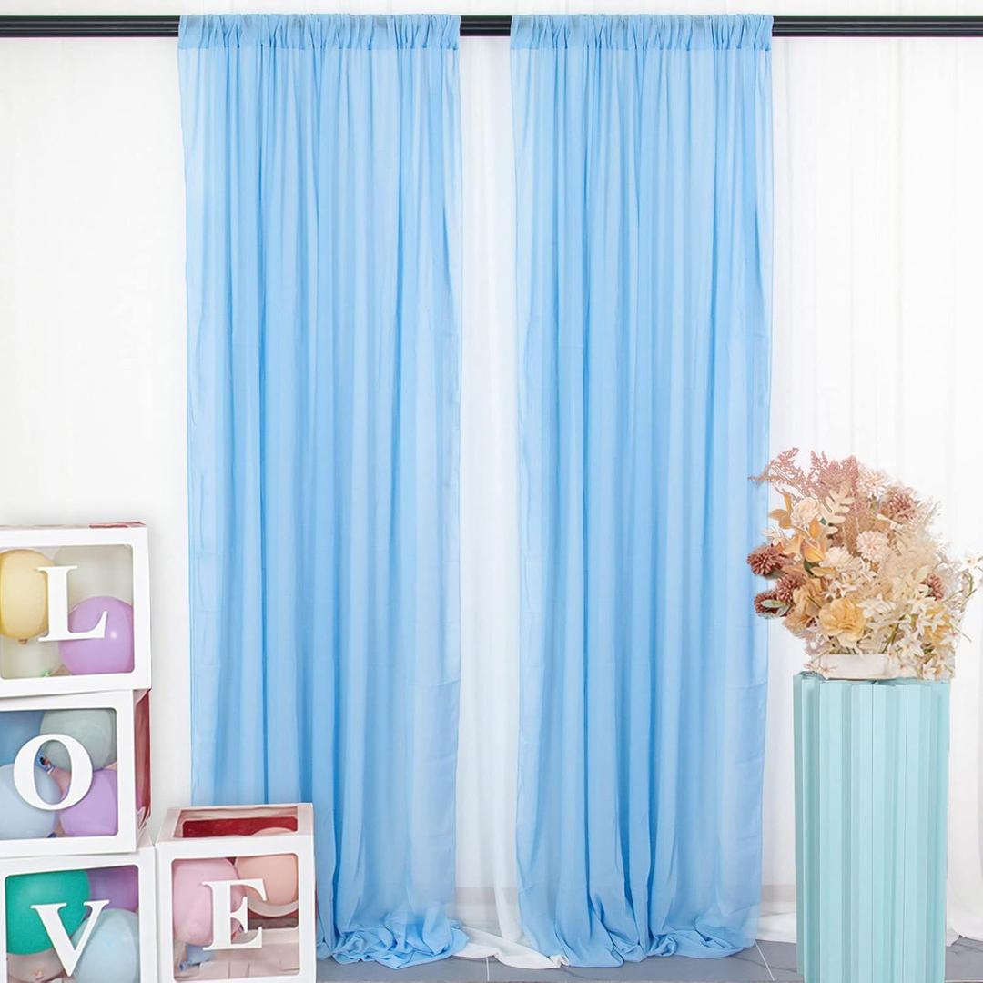 DUOBAO Light Blue Chiffon Backdrop for Wedding Ceremony - 2-Pack Flowy Sheer Drapes for Indoor/Outdoor Events