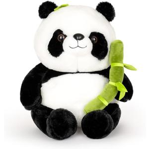 Panda Stuffed Animal 9'' Soft Bear Plush Toys with Bamboo Stuffed Panda Plushies Cute Doll Gifts Black and White (9inch