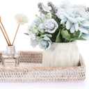 Sumnacon 10 Inch Rattan Bathroom Vanity Tray - Decorative Wicker Toilet Tank Tray for Paper Hand Towel, Vintage Storage Basket Bin for Bathroom Kitchen Toilet Tank Vanity Countertop Table Shelf White (10" x 6.1" x 1.8")