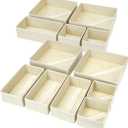 3 Pack Foldable Cloth Storage Box Closet Dresser Drawer Organizer Fabric Baskets Bins Containers Divider for Clothes Underwear Bras Socks Clothing,Beige, 14 x 10 x 8
