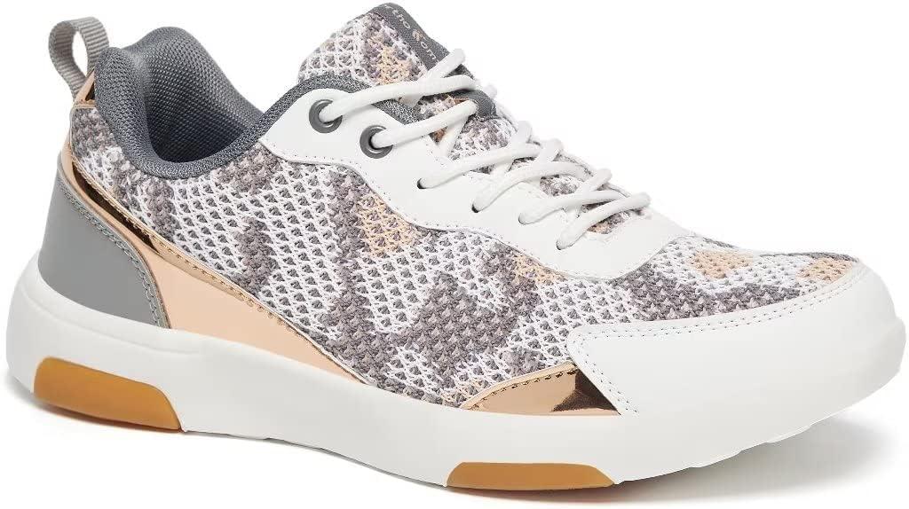 OrthoComfoot Women's Orthopedic Walking Shoes with Arch Support: Soft Supportive Shoes for Plantar Fasciitis, Comfortable Casual Lace Up Platform Sneakers for Cute Dressy Grey/White Size 9
