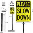 Large Please Slow Down Sign with 54" Metal Stake, 17"x 12" .040 Aluminum Sign - Reflective, UV Protected and Weatherproof