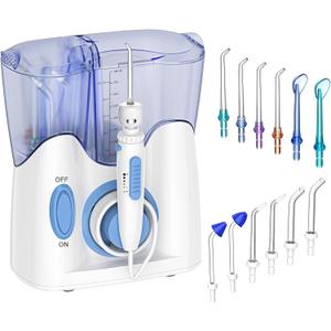 H2ofloss Dental Water Flosser for Teeth Cleaning with 13 Multifunctional Tips&800ml Capacity, Professional Countertop Oral Irrigator Quiet Design(HF-9) (White)