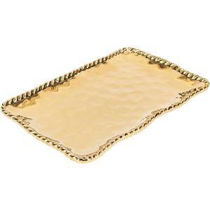 Gold Titanium Plated Porcelain Platter with Rope Edge - Luxurious Serveware for Any Occasion, 14.25"