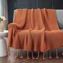 RUDONG M Knitted Throw Blanket with Fringe, Rust Orange Knit Throw Blanket for Couch Bed Sofa 60" x 80"