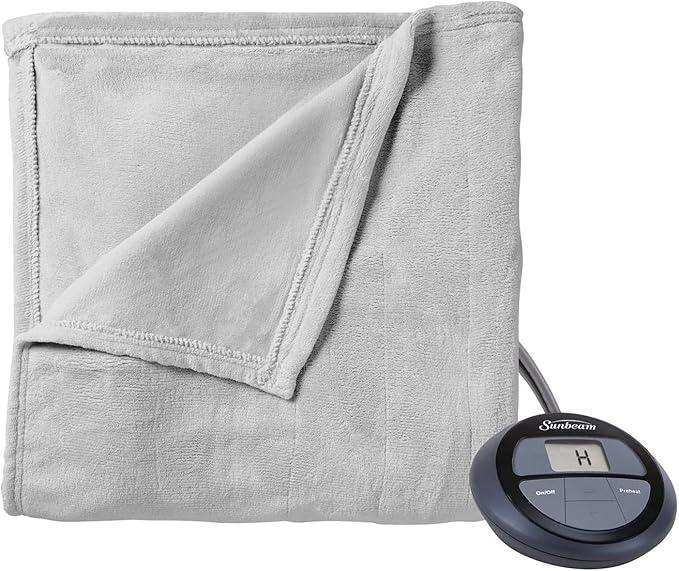 Sunbeam Microplush Heated Blanket, Grey, Size Twin