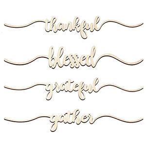 Jetec 8 Pieces Thanksgiving Cutout Signs Thankful Wood Cutout Plate Sign Grateful Blessed Gather Table Sign Decorations Rustic Wood Wall Decor for Thanksgiving Christmas, 2 x 9.8 in (Wood Color)