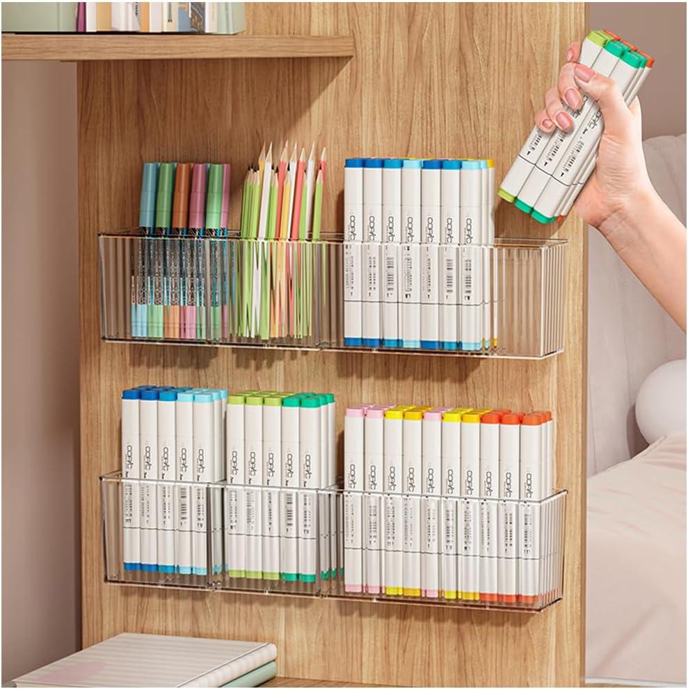 2 Pack Wall Mounted Marker Holder, 3 Compartments Clear Pen Holder Organizer, No Drill Wall Pencil Storage Rack Office Accessories Organizer (Clear)