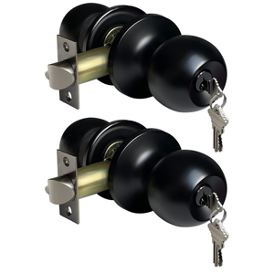 BESTTEN 2 Pack Door Knob with Lock and Key, Keyed Different, Matte Black