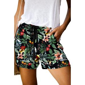 QUEEN PLUS Womens Casual Shorts Comfy Elastic Waist Drawstring Pocket Shorts Pants (Small, 2-black Lily)