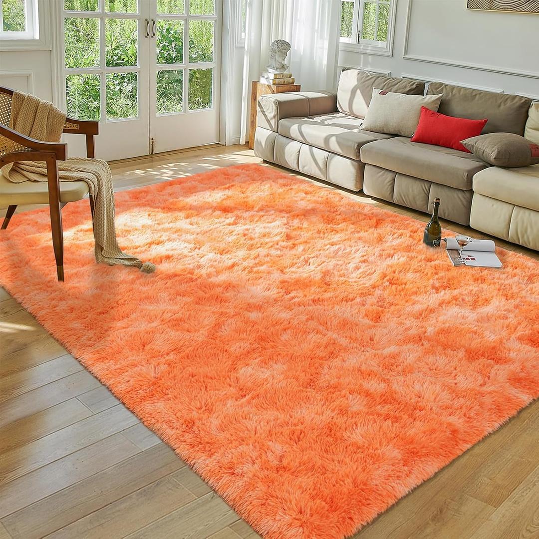 Softlife Orange Area Rug for Bedroom, Fluffy Shag Plush Shaggy 4x6 Rugs for Living Room Girls Kids, Throw Soft Fuzzy Tie Dyed Small Carpet for Dorm Bedside Ultra Cozy Non-Slip Indoor Decor