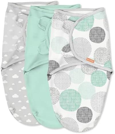 SwaddleMe by Ingenuity Original Swaddle, 100% Cotton, Improves Sleep & Calms Startle Reflex, 0-3 Months, 2-Pack - Floating Geo