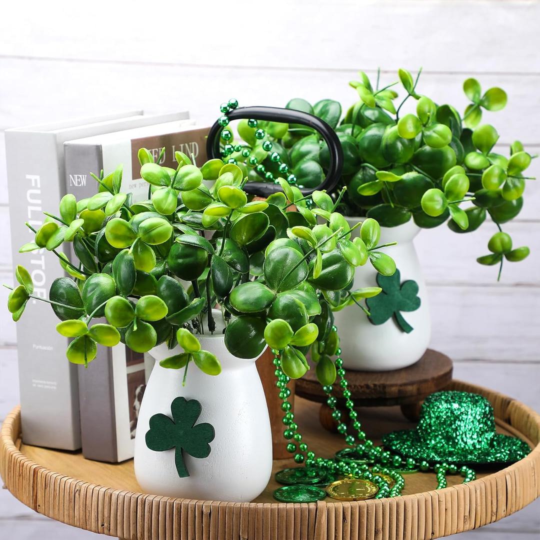 Maxcheck 2 Pack St. Patricks Day Shamrock Vase Large Artificial Clover Plants Live in Pots St. Patricks Plants Vase Gift for Irish Party Tiered Tray Decoration