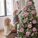 RICHMYC Christmas Flowers Artificial Glitter 24pcs Poinsettia Flowers Berries Christmas Decoration Christmas Tree Ornaments Xmas Wreath Garland Decoration, Pink