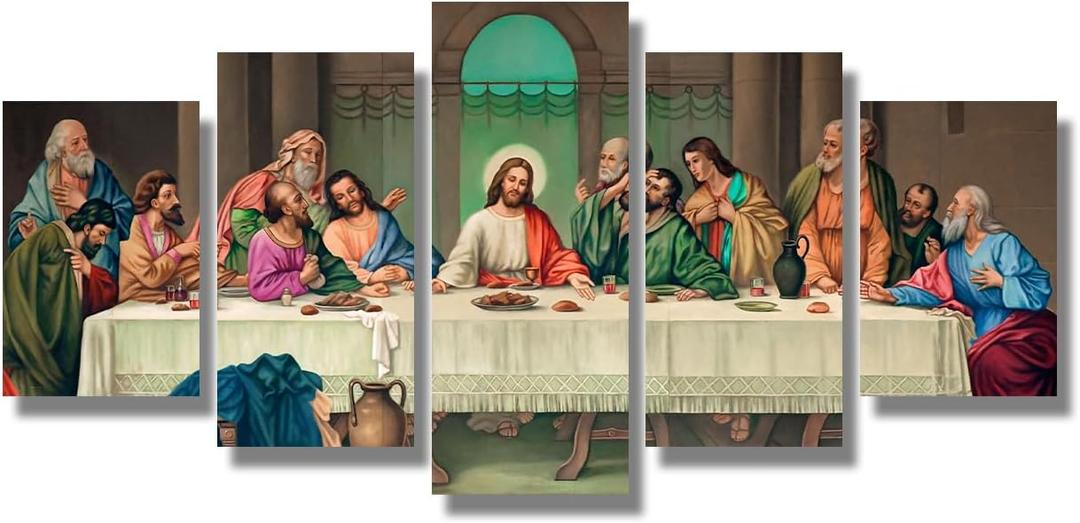 LSIUHWUWI 5 Piece Last Supper Wall Art for Living Room Wall Decor Prints Canvas Poster Christ Religious Painting with Frame Modern Artwork Jesus Christian Pictures Bedroom Decoration Ready to Hang, 40X20inch