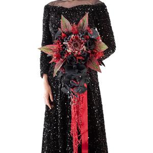 12 Inch Cascade Wedding Bouquets for Bride, Black & Burgundy Cascading Bridal Bouquet for Wedding Silk Artificial Flowers 12 Inch Cascade Wedding Bouquets for Bride, Black & Burgundy Cascading Bridal Bouquet for Wedding Silk Artificial Flowers