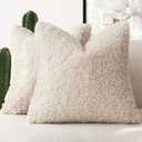 Foindtower 2 Pieces 22x22 Inch Neutral Cream, Faux Fur Throw Pillow Cover Accent Sherpa Pillow Fuzzy Soft Pillowcases Sheepskin Decorative Fleece Cushion Case for Bed Couch Living Room