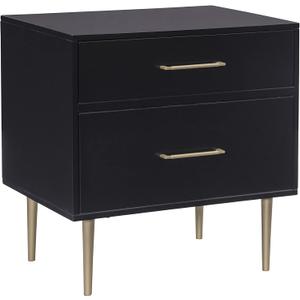 Linon Lennon Modern Black Two Drawer Nightstand with Gold Hardware and Modern Gold Legs