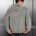 Verdusa Men's Fuzzy Hoodie Sweatshirts Embroidered Letters Furry Fleece Long Sleeve Pullover Tops Winter Clothes (Gray, L)