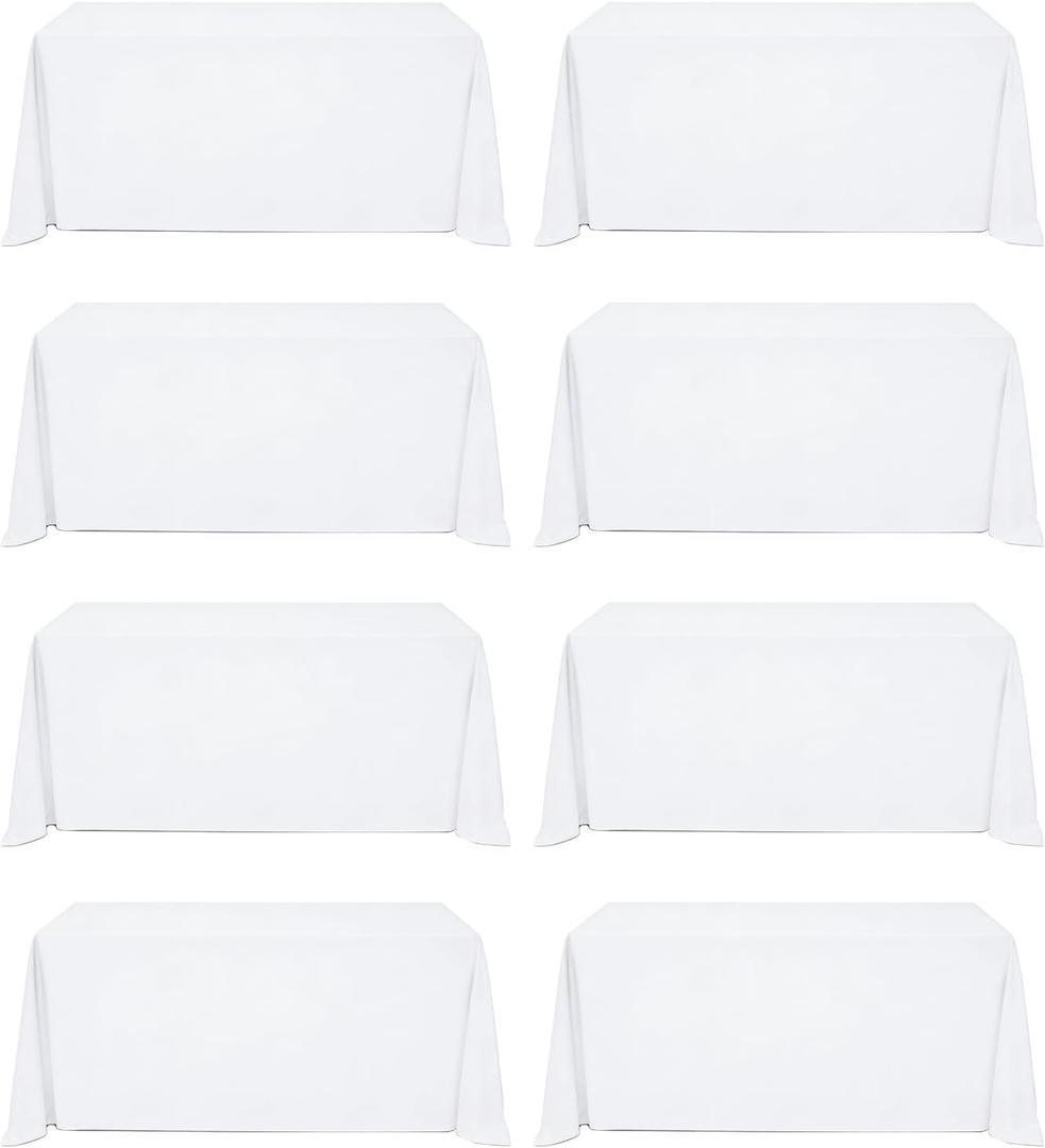 8 Pack White Tablecloth 90 x 156 Inch Rectangular Table Cloth for 8 Foot Rectangle Tables, Wrinkle Resistant Washable Polyester Fabric Table Covers for Wedding Party Banquet Buffet and Camping