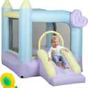 Qaba Bounce House, Inflatable Bouncer with Air Blower, Outdoor & Indoor Bouncy Castle with Slide, Stakes, Repair Patches, Storage Bag, for Kids Ages 3-8, 98" x 65" x 79"