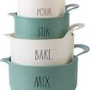 Rae Dunn Non-Slip Mixing Bowls - 4 Piece Nesting Plastic Mixing Bowl Set with Pour Spouts and Handles-Measurement Markings (Sage)