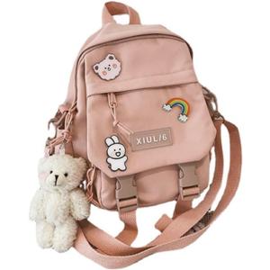 Mini Backpack Aesthetic Backpack Cute Canvas Backpack Casual Travel Daypacks Solid Color Accessories Not Included (Pink) 