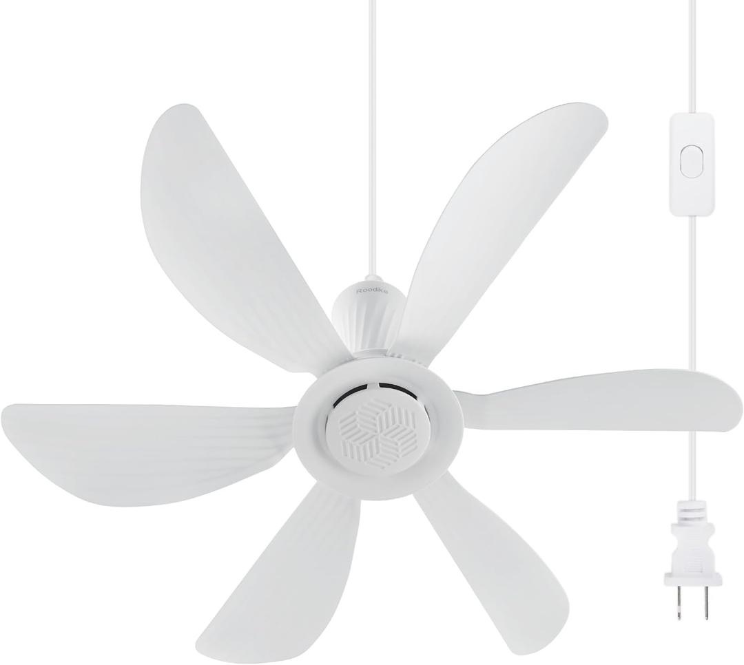 22.5" Small Ceiling Fan for Outdoor Gazebo, 13.2 FT Wiring Portable Tent Ceiling Fan for 110V Plug in, 36dB Quiet Operation with on/off Button