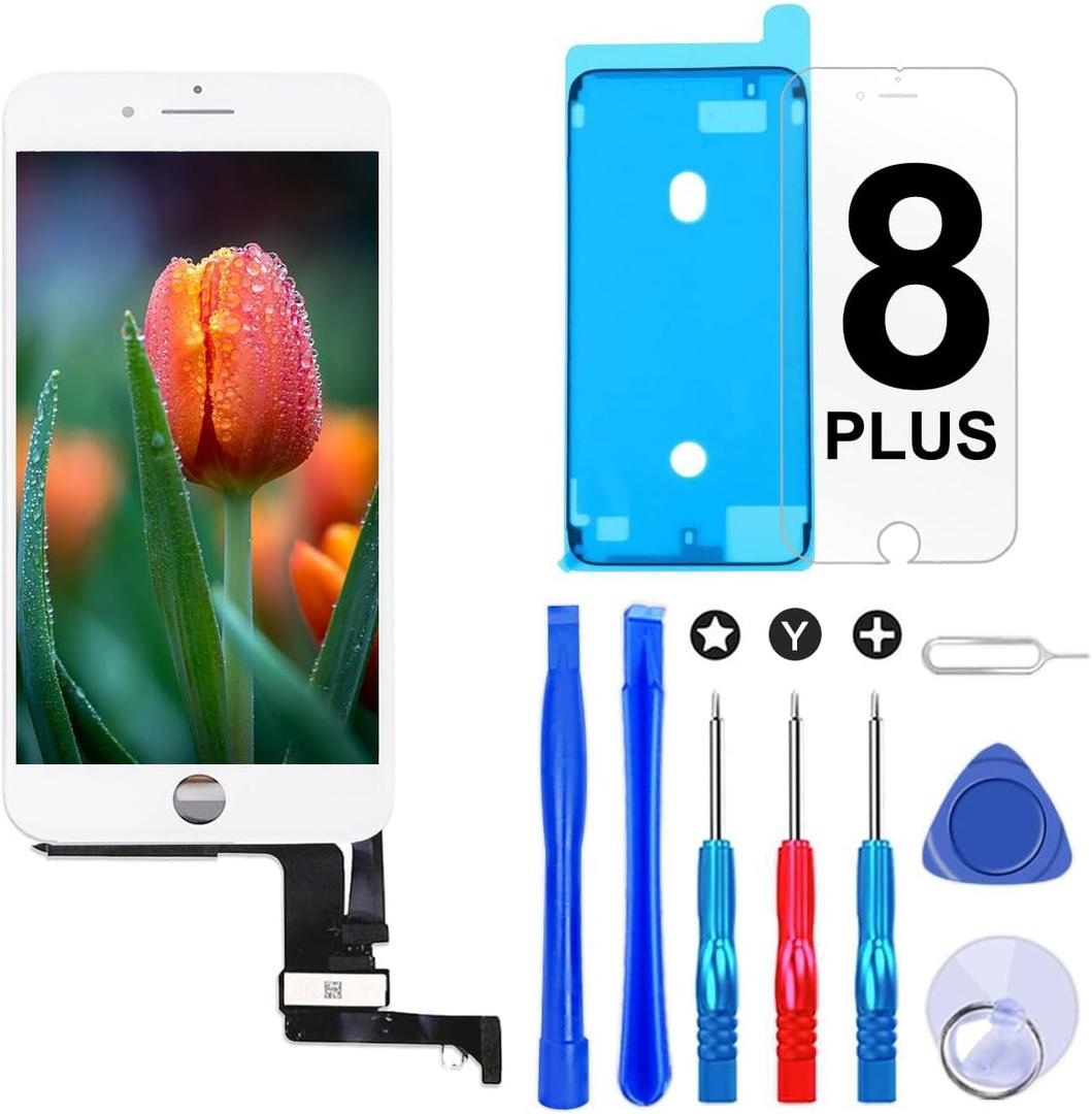 Brinonac Screen Replacement for iPhone 8 Plus 5.5 inch LCD Digitizer Touch Screen LCD Replacement Screen Frame Assembly Full Set with Tools and Screen Protector (White)