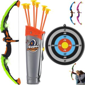 ToyVelt Kids Bow and Arrow Set - Light-Up Archery Set with 10 Suction Arrows, Target and Quiver - Outdoor and Indoor Toy for Boys and Girls Ages 4-12 (Green)