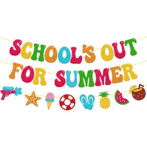Schools Out for Summer Banner Last Day of School Hello Summer Hello Sunshine Party Decorations for Kids Boy Girl Celebrate End of School Vacations Party Supplies