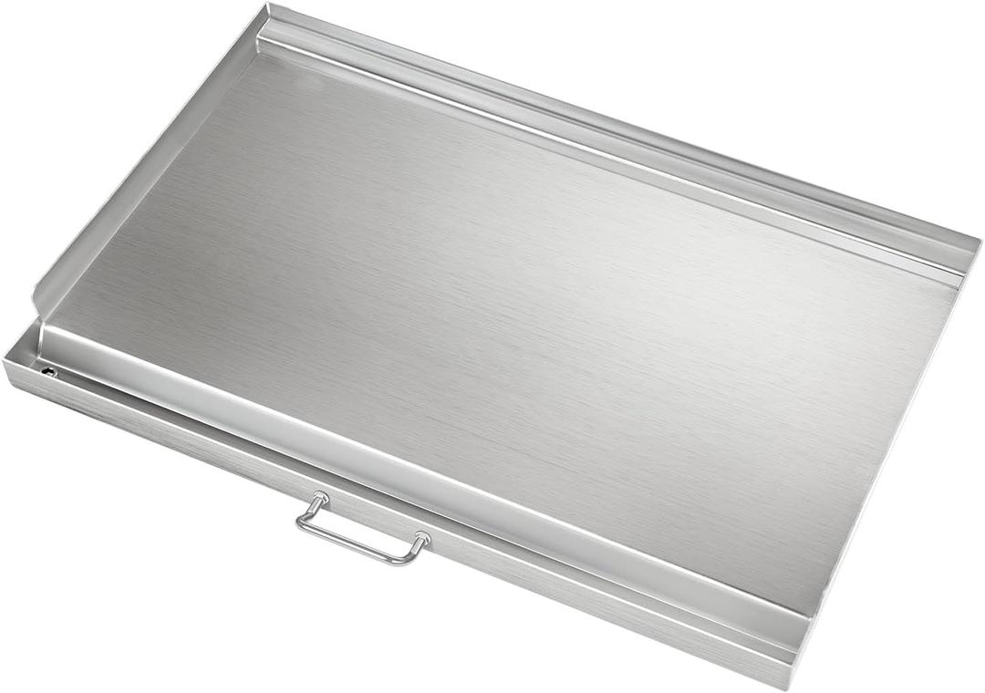 LotFun 32" x 15" Stainless Steel Cooking Griddle for Outdoor Gas Grill, Universal Griddle Flat Top Plate Insert with Grease Groove and Removable Handles for Electric/Charcoal/Gas Grill, Camping,Party