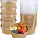 24 oz Disposable Kraft paper bowls with lids, Food containers Soup Bowls Party Supplies Treat Bowls 50 Pack