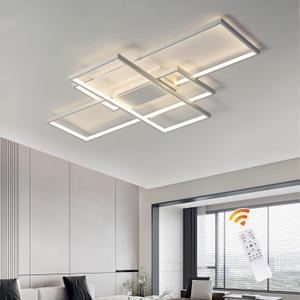GEADI Modern Dimmable Ceiling Light, 35.4" White Led Ceiling Light Fixtures with Remote Control, 50W Rectangle Flush Mount Lighting Fixture for Kitchen Bedroom Dining Room(3000K-6500K), 35.4in