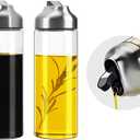 Aelga Olive Oil Dispenser - 14 OZ Glass Oil and Vinegar Dispenser Bottles Set for Kitchen No Drip-Set of 2 (Silver)