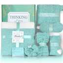 JOOJA Birthday Get Well Soon Cozy Gift Basket Care Package for Women with Blanket, Fuzzy Socks, Eye Mask, Headband Cozy Essentials - Green