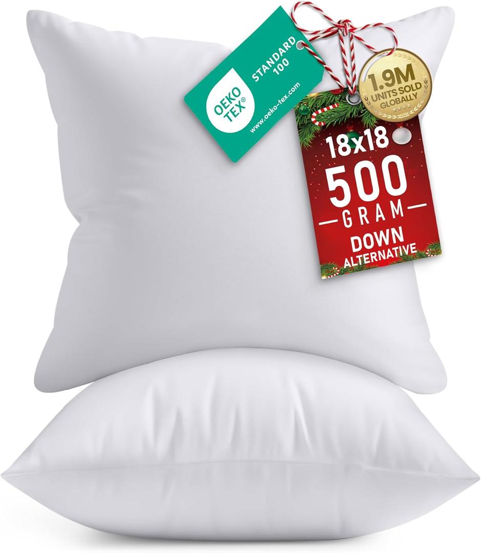 Utopia Bedding 18x18 Pillow Inserts, Set of 2, White  Indoor Decorative Throw Pillows for Bed, Sofa & Couch  Soft, Supportive & Fluffy Cushion Inserts