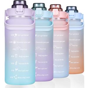 RYI Large Half Gallon 64 OZ Motivational Water Bottle with Straw Time Marker BPA Free for Sport and Fitness Purple Green