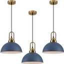 Blue Pendant Lights Kitchen Island Industrial Adjustable Height Vintage Dome Hanging Light Fixtures for Barn, Dining Room 3 Packs