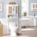 Spirich Over The Toilet Storage Cabinet with Rattan Doors, Over Toilet Bathroom Organizer with Tilt-Out Cube and Adjustable Shelf