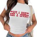 Cropped Cowgirl Outfits for Women Western Rodeo Crop Tops Cowboy Country Concert Graphic Tees (Small, White Font)