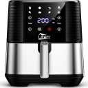5.5L Air Fryer, Electric Oilless Cooker with LED Digital Touchscreen, 7 in 1 Uten Hot Oven Cooker, 6 Quart Large Stainless Steel Non-Stick Air Frier Pot, 1700W(Silver Black)