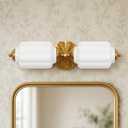 TIBAST Milk Glass Bathroom Vanity 2-Light White Wall Sconce, Vintage Brass