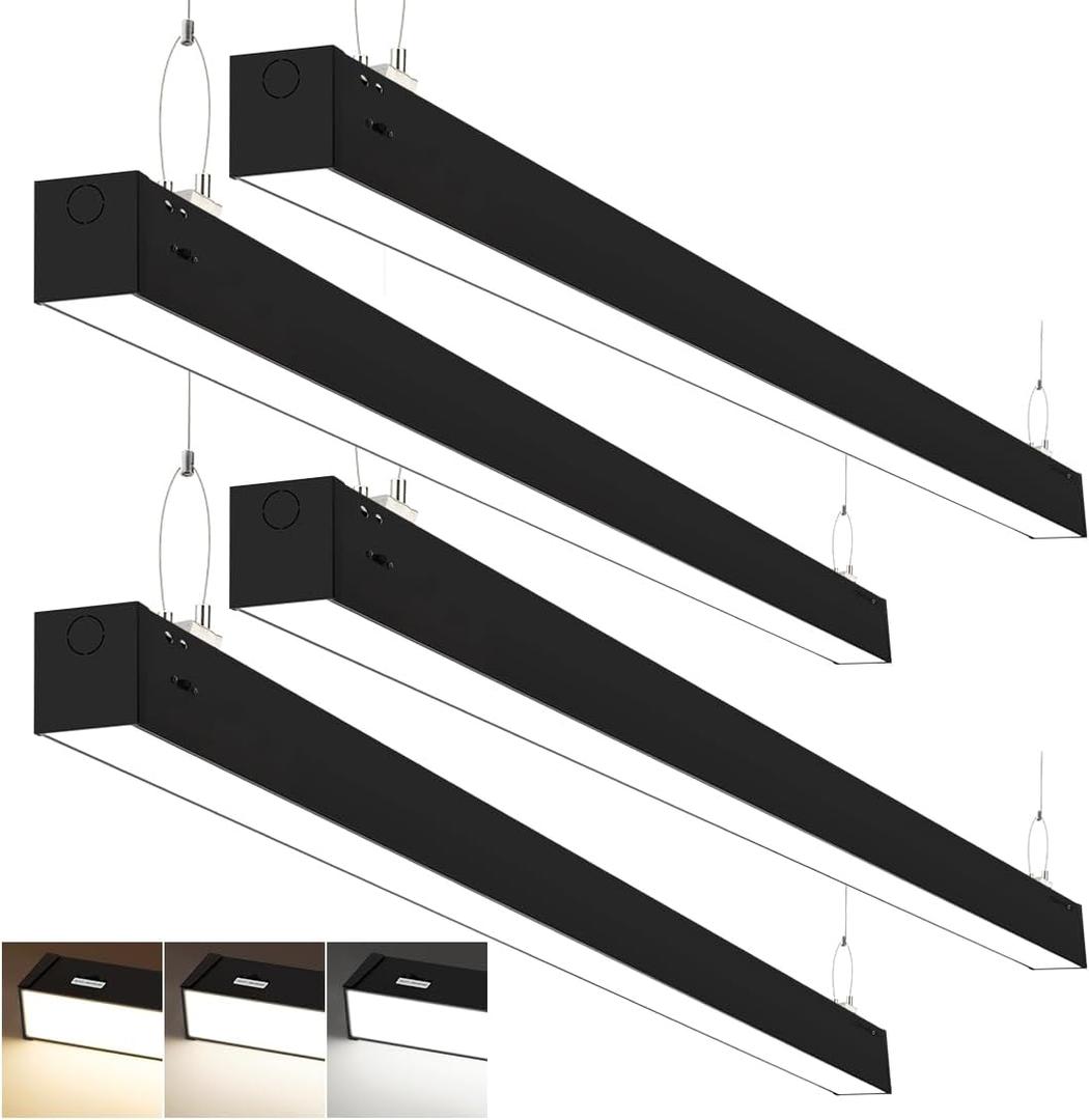 kadision Linkable 4FT LED Linear Light, 3000K/4000K/5000K 40W 5200lm, 0-10V Dimmable Suspended Linear LED Lighting Fixture for Offices Retails Shops, ETL Listed (4 Pack)