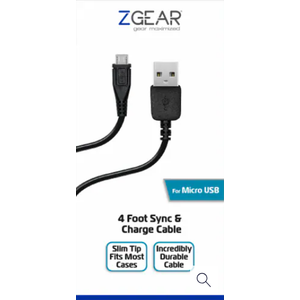 ZGear Micro USB Data Sync and Charge Cable - Black